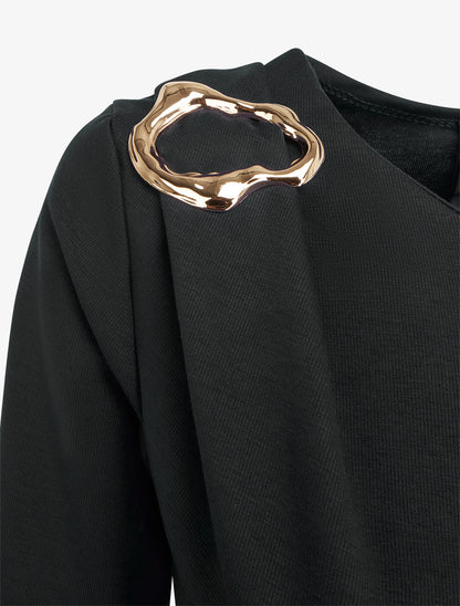 Robe à manches longues et col à boucle - Noir - 3