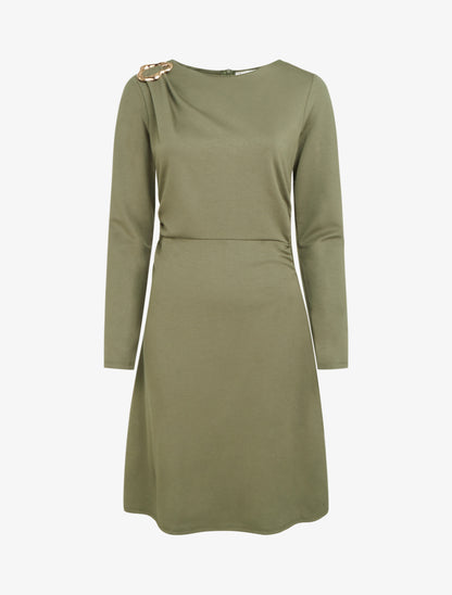 Robe à manches longues et col à boucle - Vert - 1