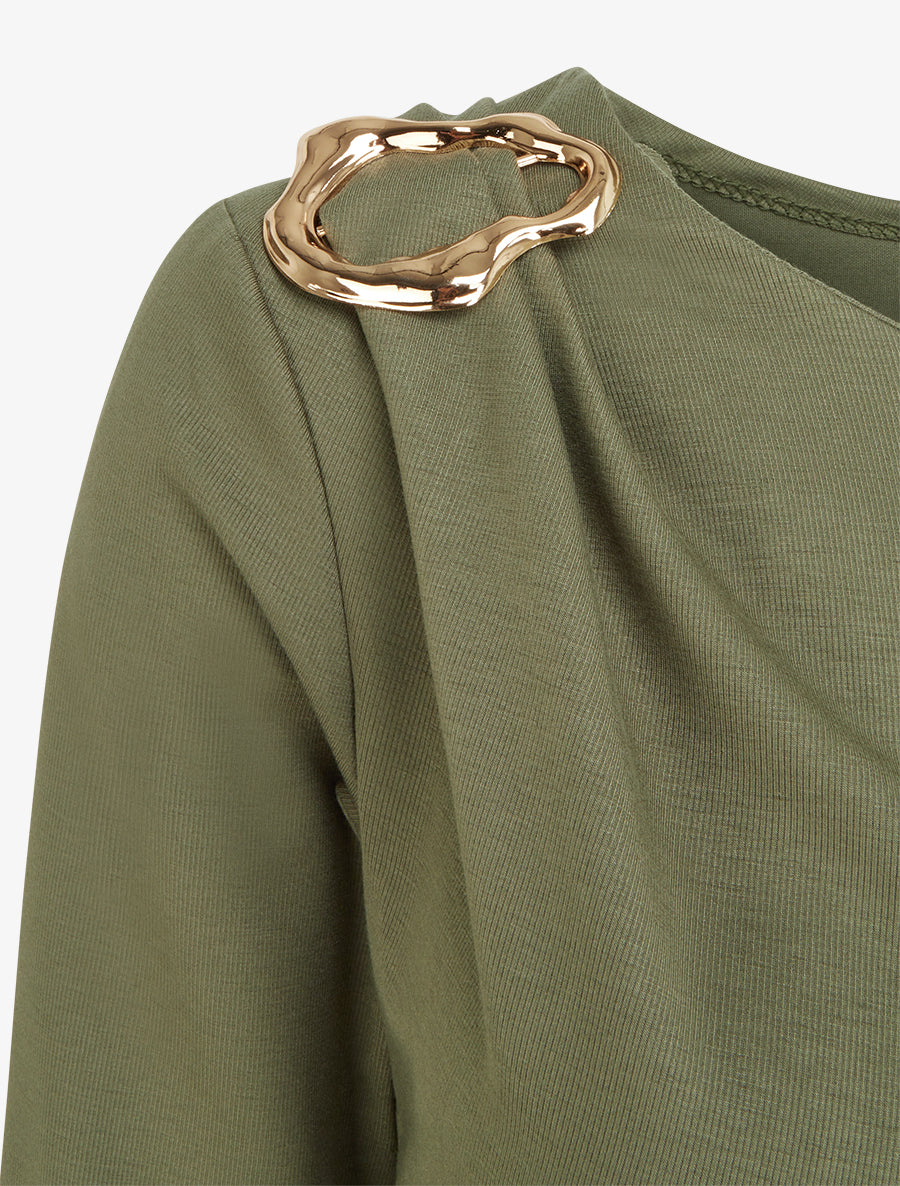 Robe à manches longues et col à boucle - Vert - 3