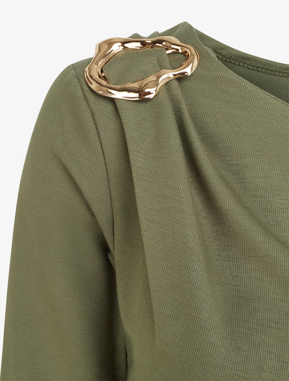 Robe à manches longues et col à boucle - Vert - 3