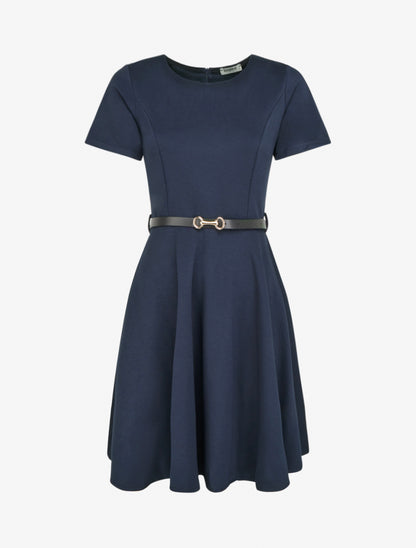 Robe patineuse unie à manches courtes - Marine - 1