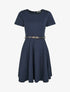 Robe patineuse unie à manches courtes - Marine - 1