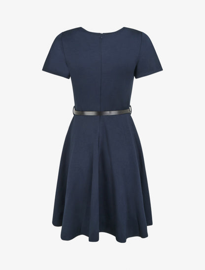 Robe patineuse unie à manches courtes - Marine - 2