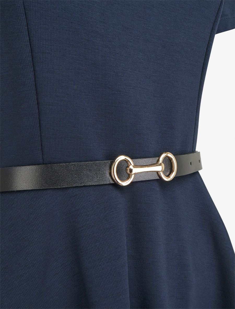Robe patineuse unie à manches courtes - Marine - 3