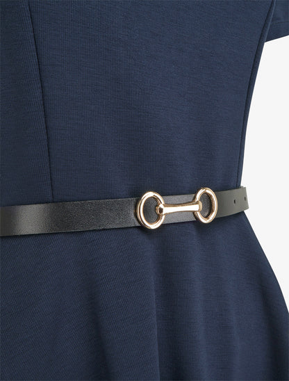 Robe patineuse unie à manches courtes - Marine - 3