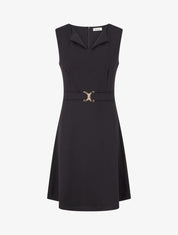 Robe unie à empiècement métallique - Noir - 1