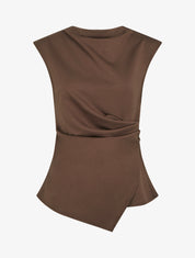 Top droit sans manches effet drapé - Marron - 1