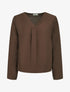 Blouse droite unie à col V - Marron - 1
