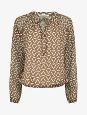 Top boule en voile imprimé graphique - Marron - 1