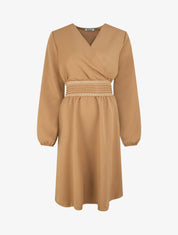 Robe uni cache-coeur à bande stylisée - Camel - 1