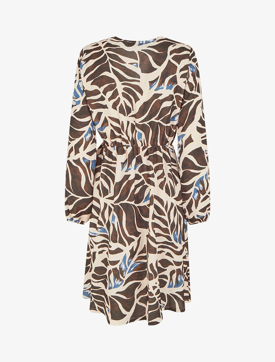 Robe élastiquée à imprimé fantaisie - Marron - 2