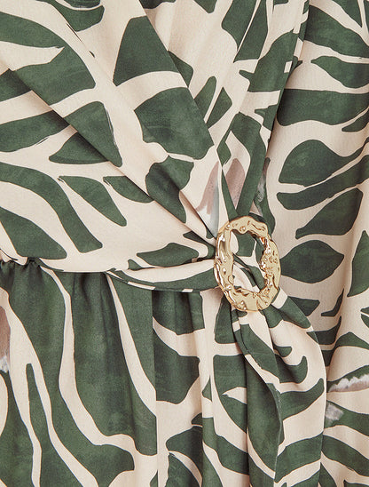 Robe élastiquée à imprimé fantaisie - Kaki - 3