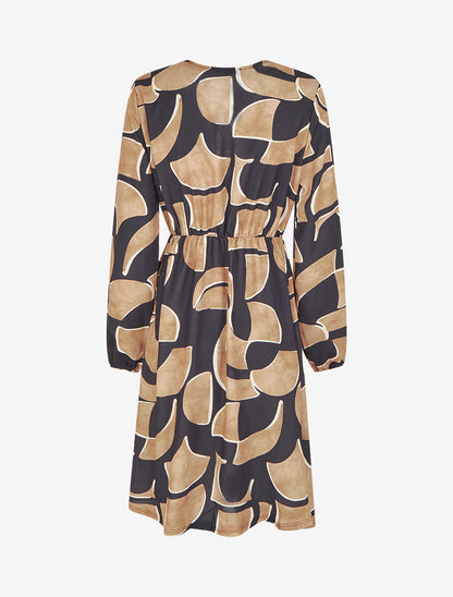 Robe élastiquée imprimé abstrait - Noir - 2