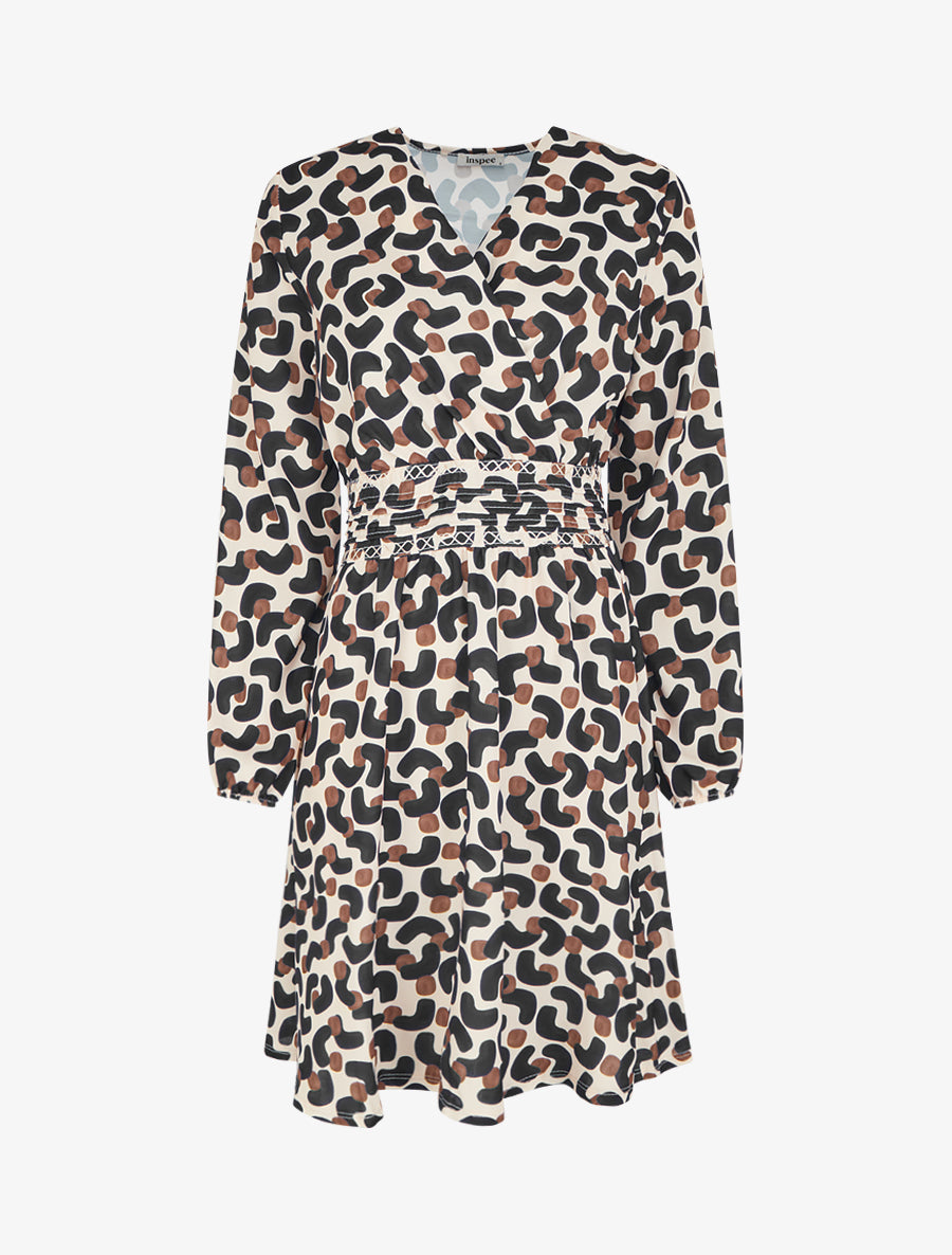 Robe imprimé abstrait à col cache-coeur - Noir - 1