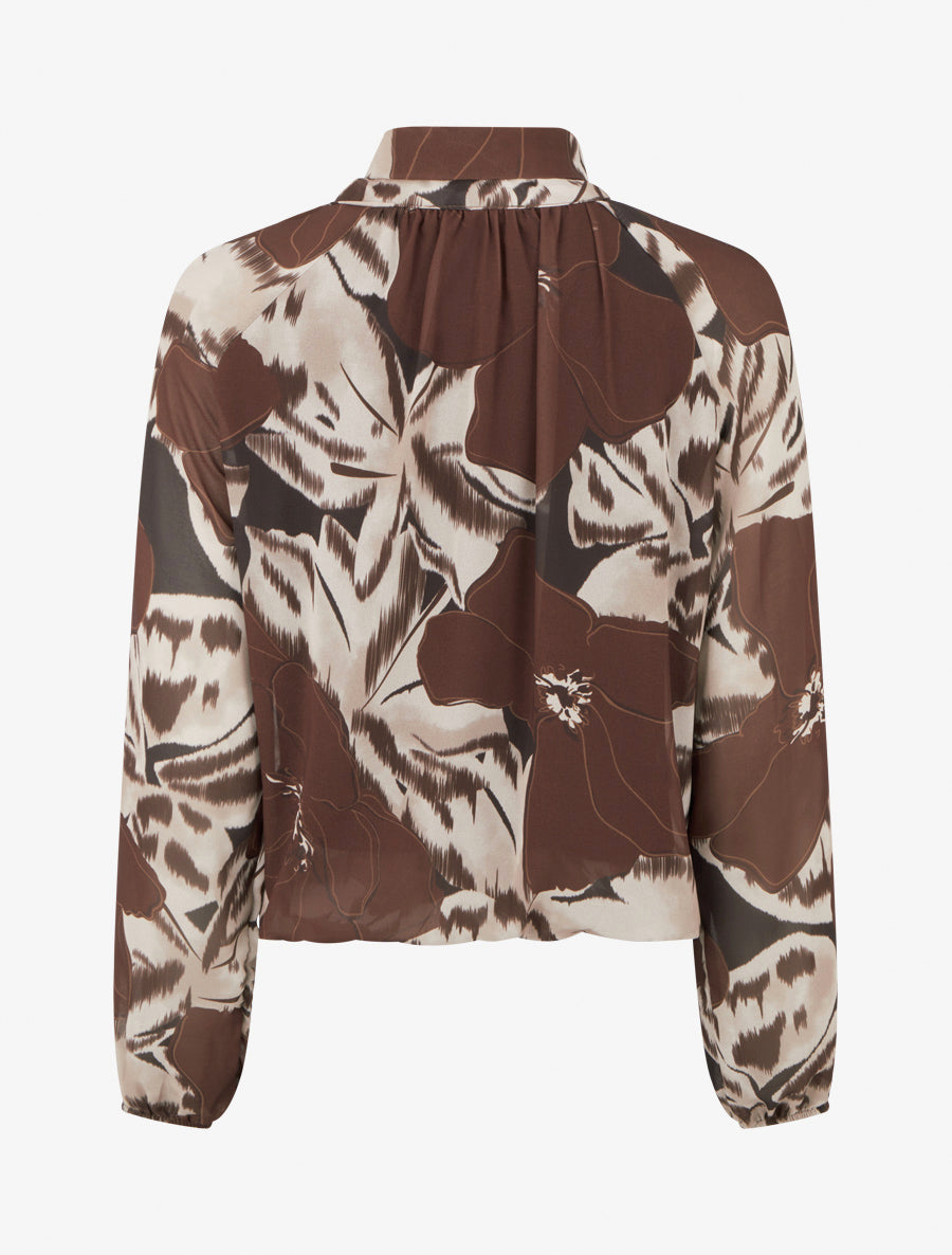 Blouse en voile imprimé floral à nouer - Marron - 2