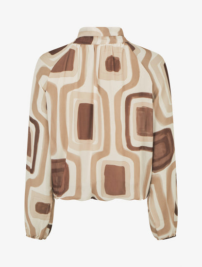 Blouse en voile imprimé rétro à nouer - Beige - 2