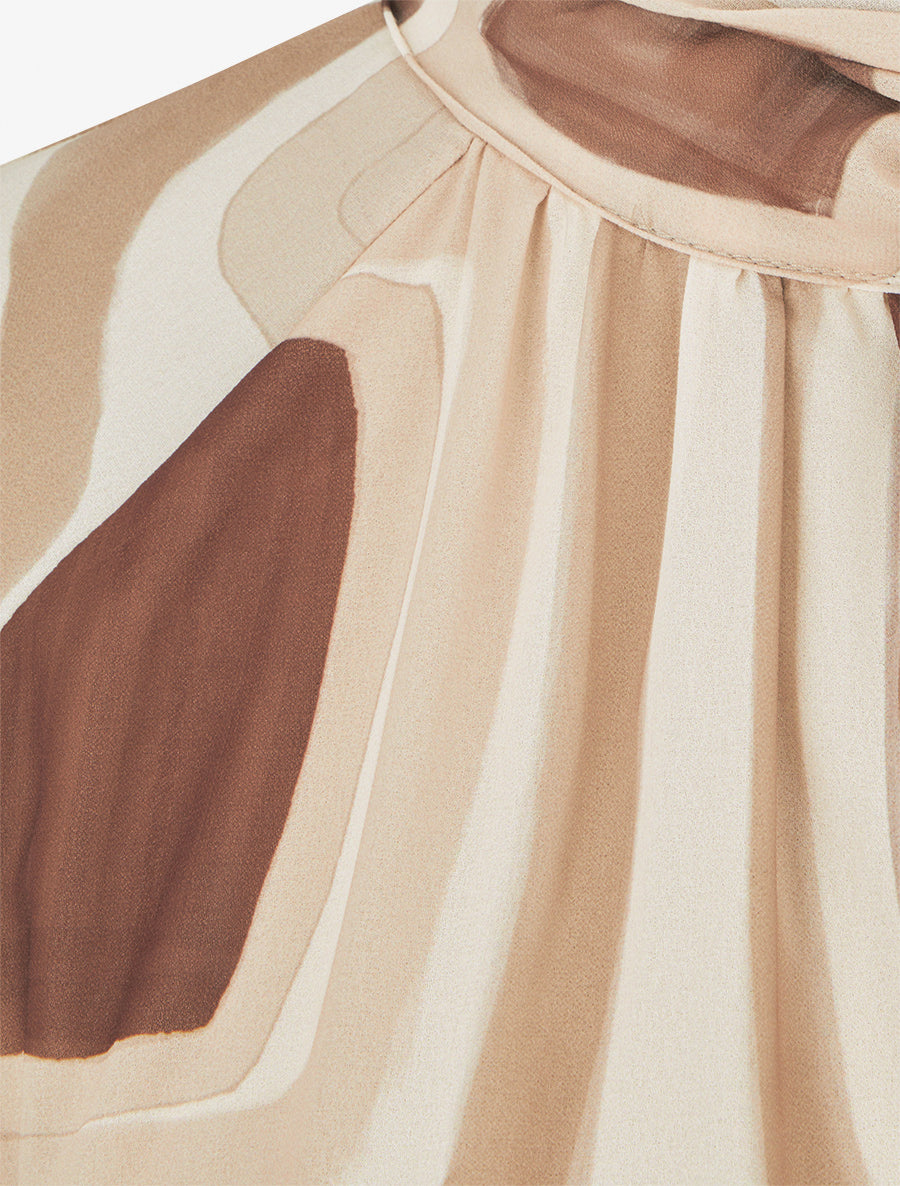 Blouse en voile imprimé rétro à nouer - Beige - 3