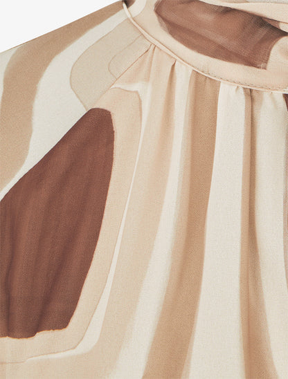 Blouse en voile imprimé rétro à nouer - Beige - 3