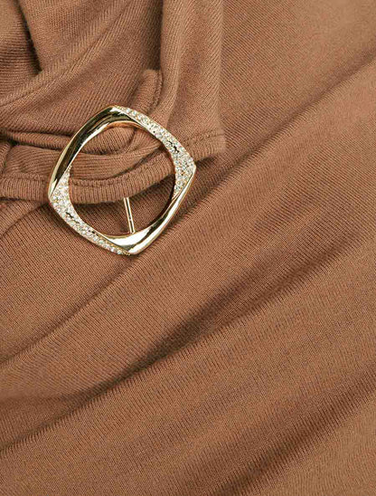 Pull droit à boucles strassées et bords asymétriques - Camel - 3