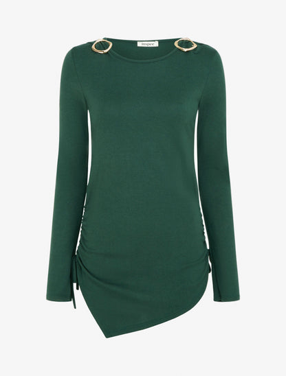 Pull droit à boucles strassées et bords asymétriques - Vert foncé - 1