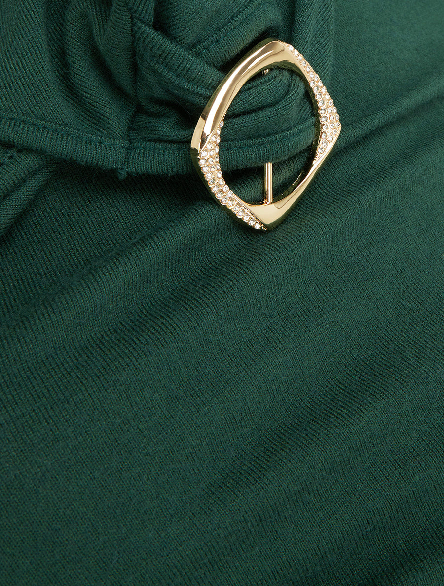 Pull droit à boucles strassées et bords asymétriques - Vert foncé - 3