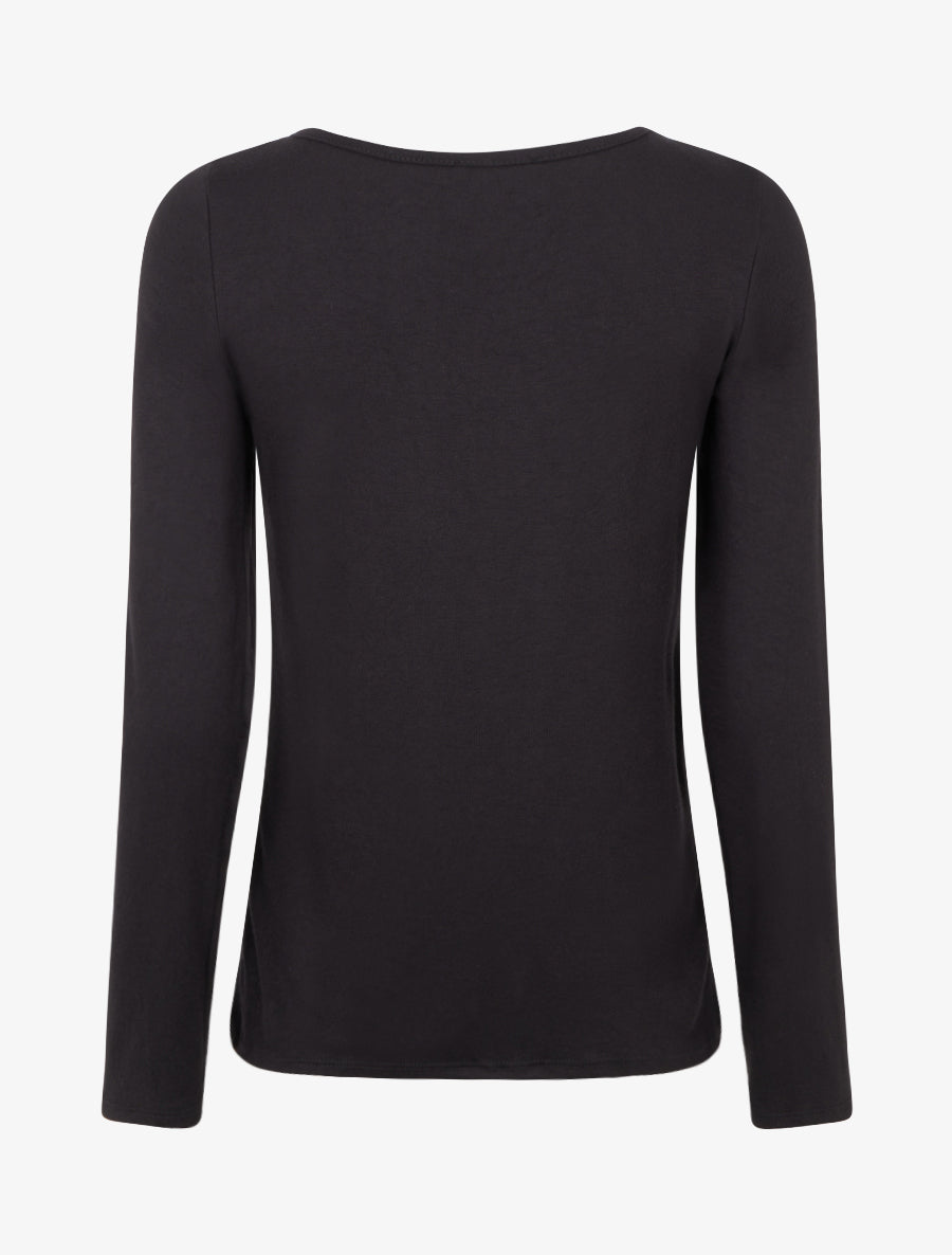 Pull fin à col rond ajouré à boucle - Noir - 2