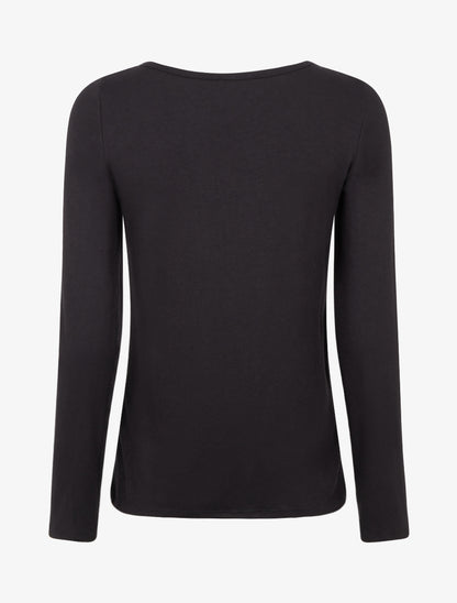 Pull fin à col rond ajouré à boucle - Noir - 2