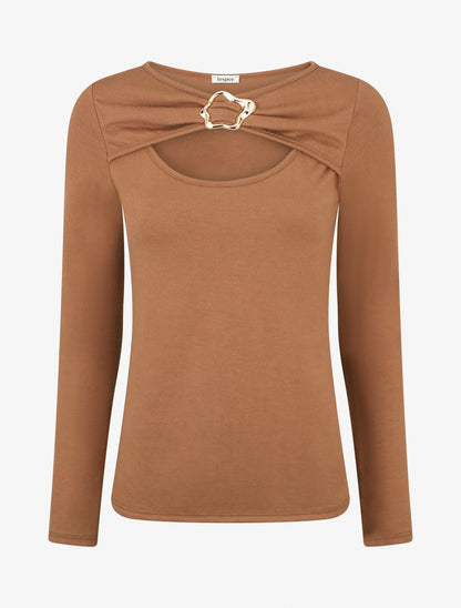 Pull fin à col rond ajouré à boucle - Camel - 1