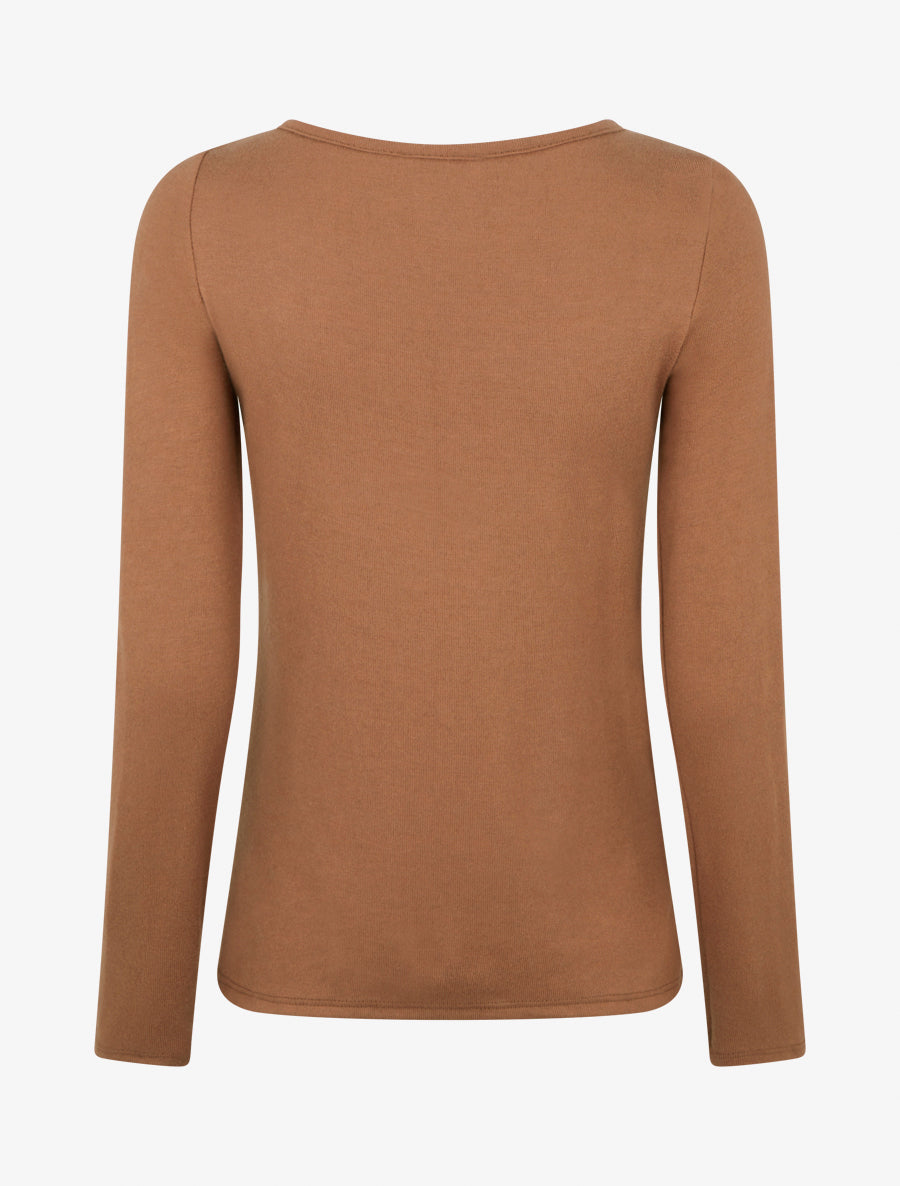 Pull fin à col rond ajouré à boucle - Camel - 2