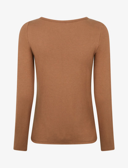 Pull fin à col rond ajouré à boucle - Camel - 2