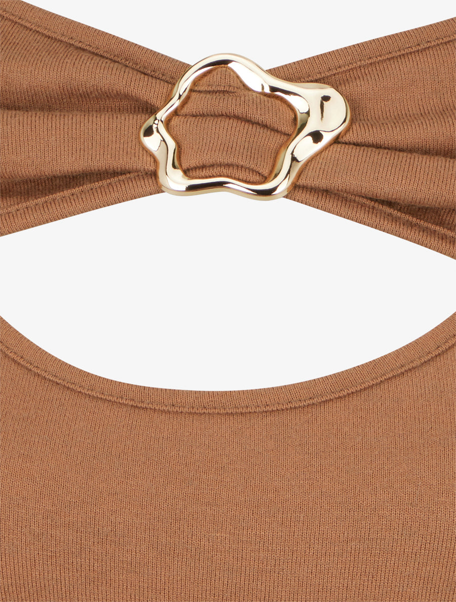 Pull fin à col rond ajouré à boucle - Camel - 3