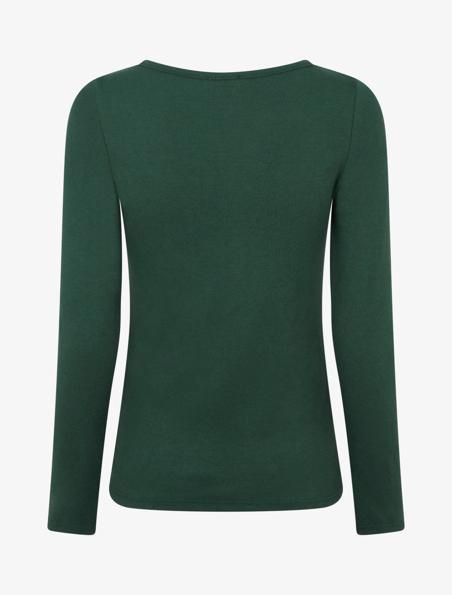 Pull fin à col rond ajouré à boucle - Vert foncé - 2