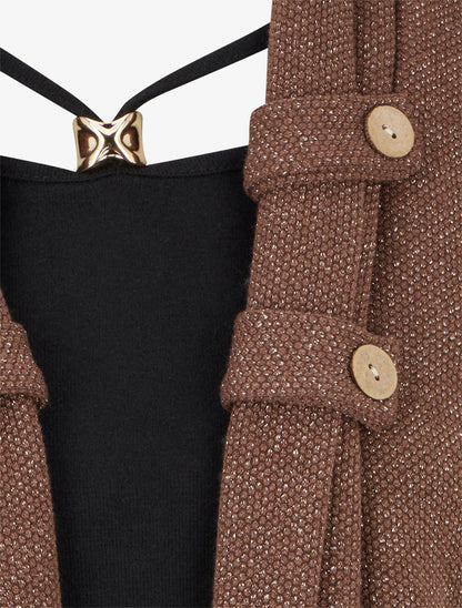 Pull effet gilet en superposition irisé - Marron - 3