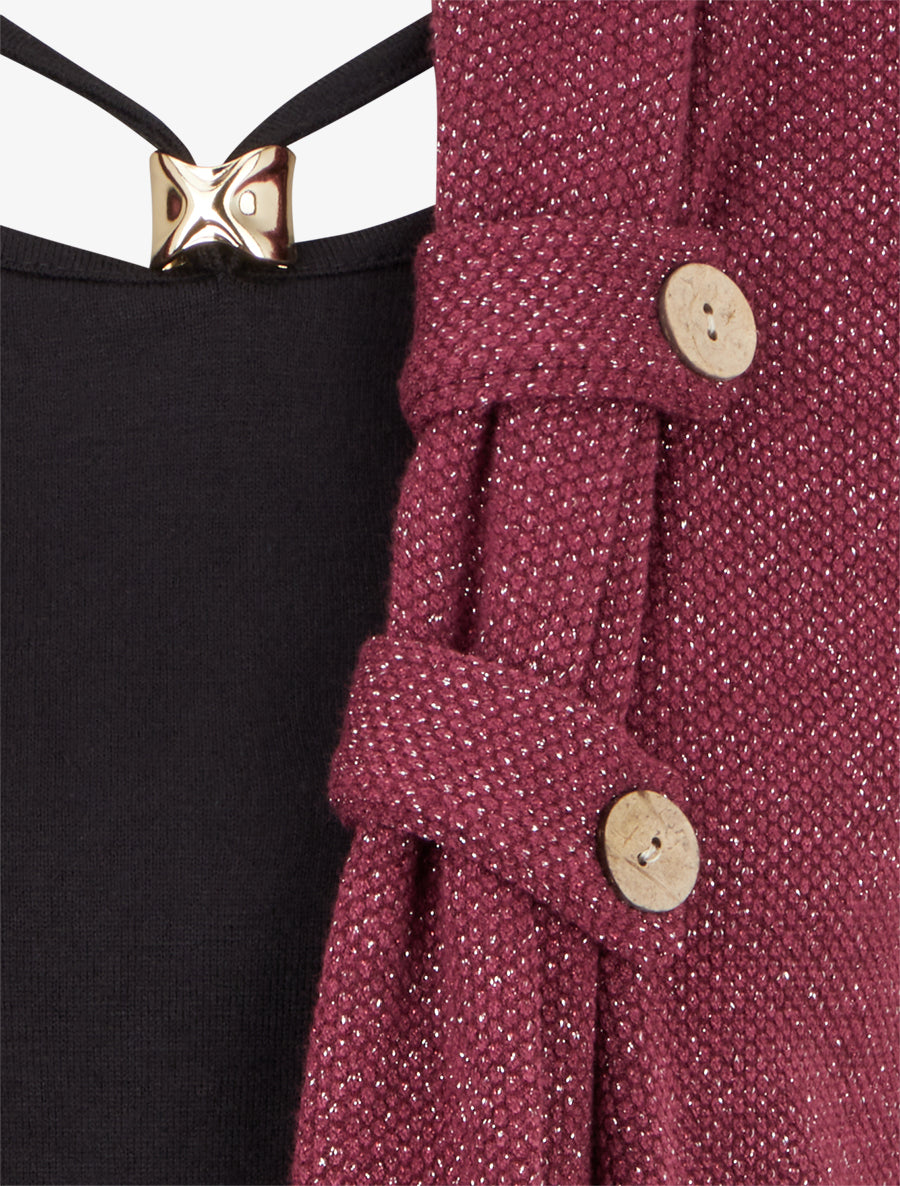 Pull effet gilet en superposition irisé - Prune - 3