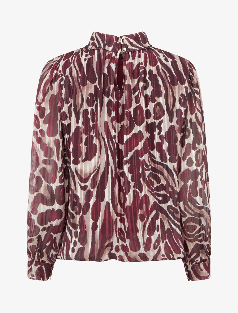 Blouse en voile imprimé léopard - Prune - 2