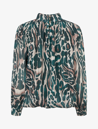 Blouse en voile imprimé léopard - Vert sapin - 2