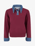 Pull uni à empiècement denim - Lie de vin - 1