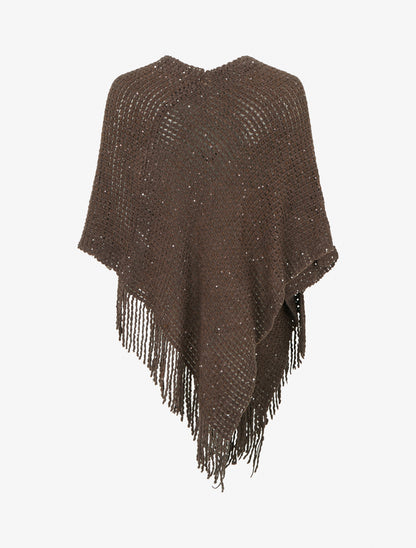 Poncho asymétrique à détail sequins - Marron - 2