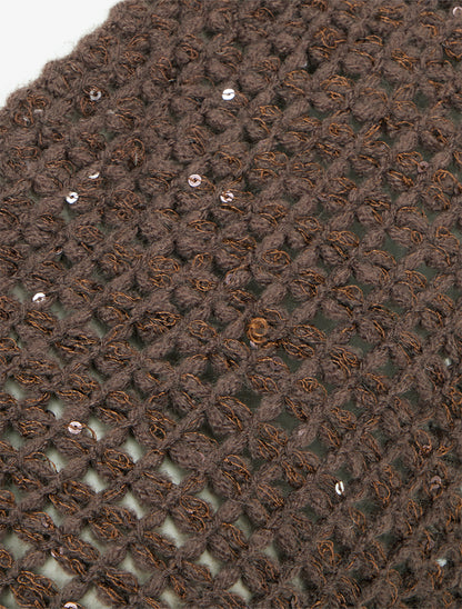 Poncho asymétrique à détail sequins - Marron - 3