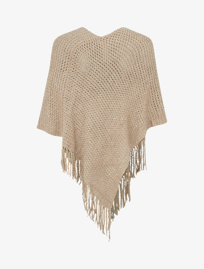 Poncho asymétrique à détail sequins - Beige - 2