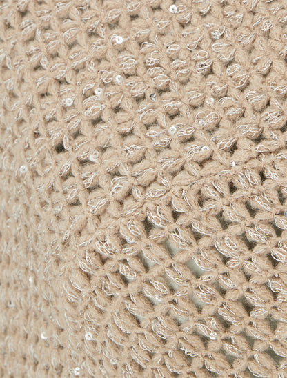 Poncho asymétrique à détail sequins - Beige - 3
