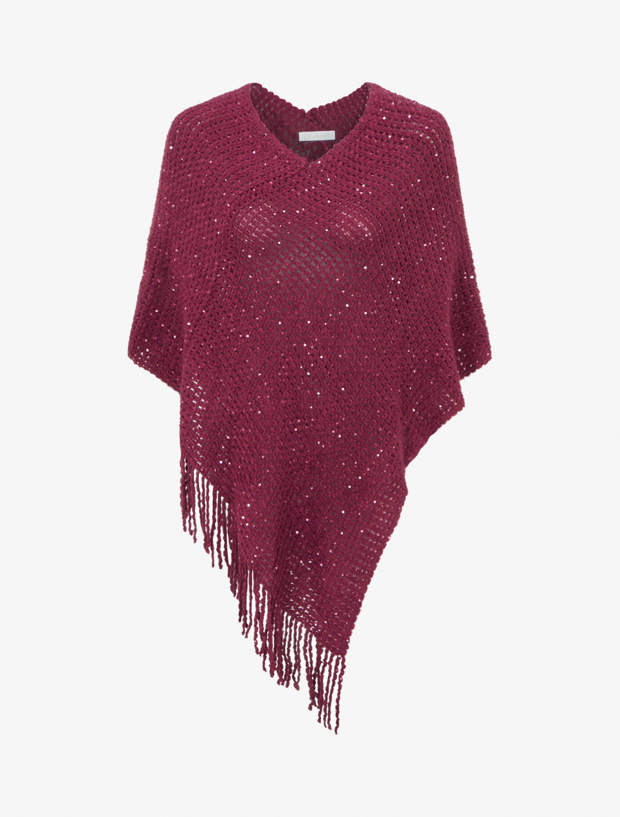 Poncho asymétrique à détail sequins - Prune - 1