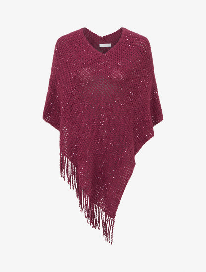 Poncho asymétrique à détail sequins - Prune - 1