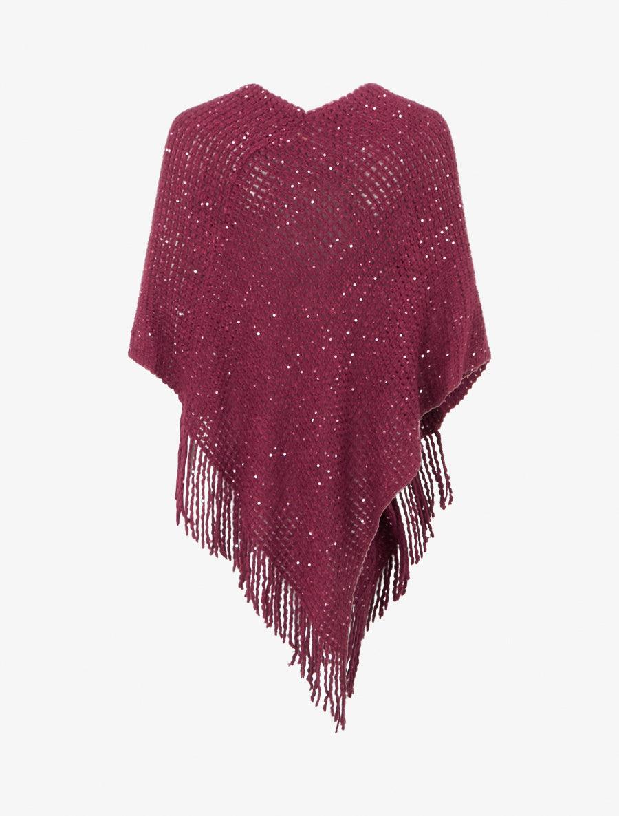 Poncho asymétrique à détail sequins - Prune - 2