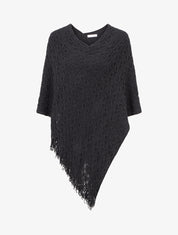 Poncho asymétrique uni à franges - Noir - 1