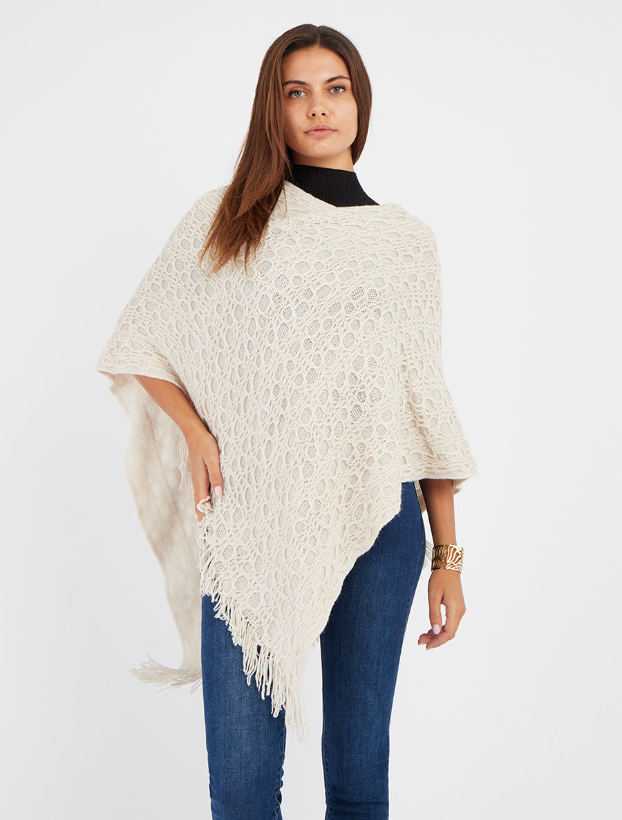 Poncho asymétrique à effet ajouré - Beige