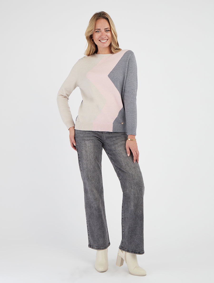 Pull droit en maille zig-zag - Gris