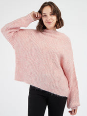 Pull uni en maille à détail irisé - Rose