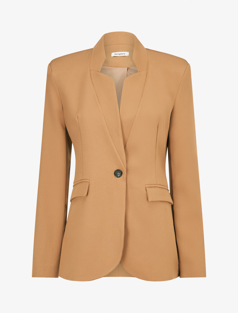 Veste longue à col cranté - Camel - 4