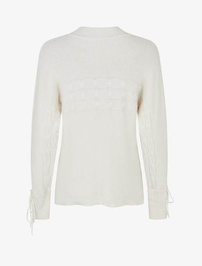 Pull ajusté à col montant et liens aux poignets - Écru - 2